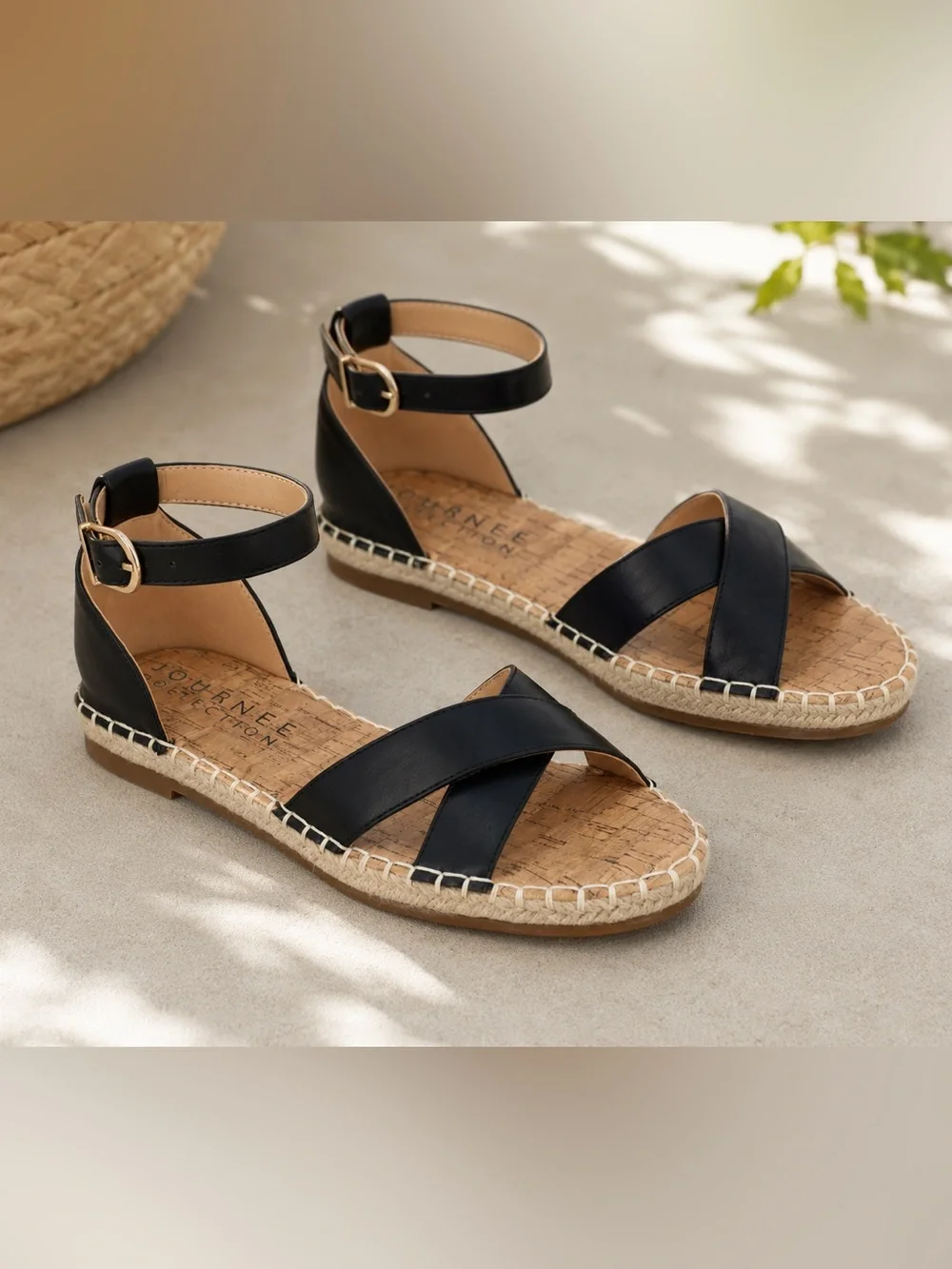 Journee Collection Black Crisscross Ankle-Strap Espadrilles